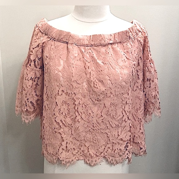 Jessica Simpson Tops - JESSICA SIMPSON Off Shoulder Top Pink Lace Shirt Medium M